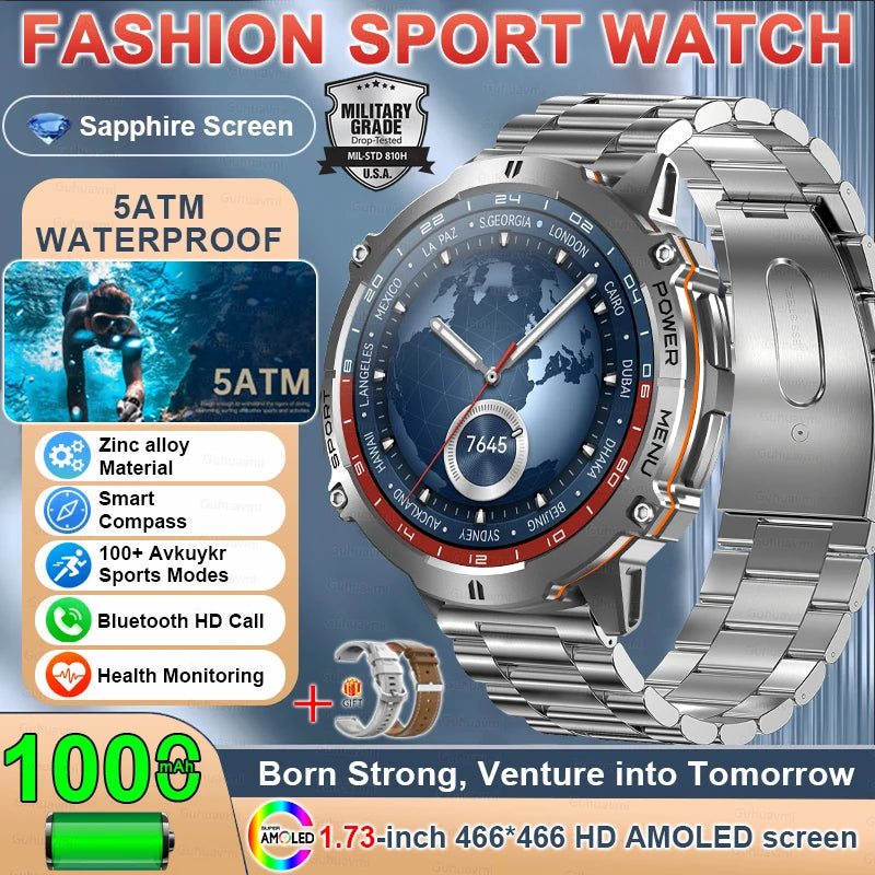 Outdoor Military GPS Smart Watch - AMOLED Display, Compass and 5ATM Water Resistance
