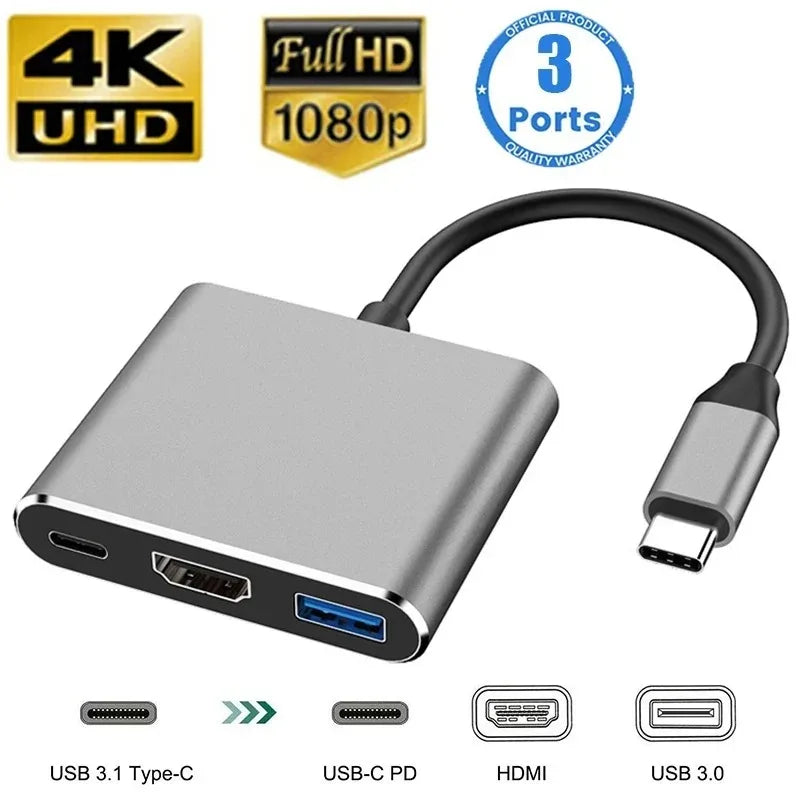 3-in-1 USB-C Hub - HDMI Compatible Splitter and USB 3.0 Adapter