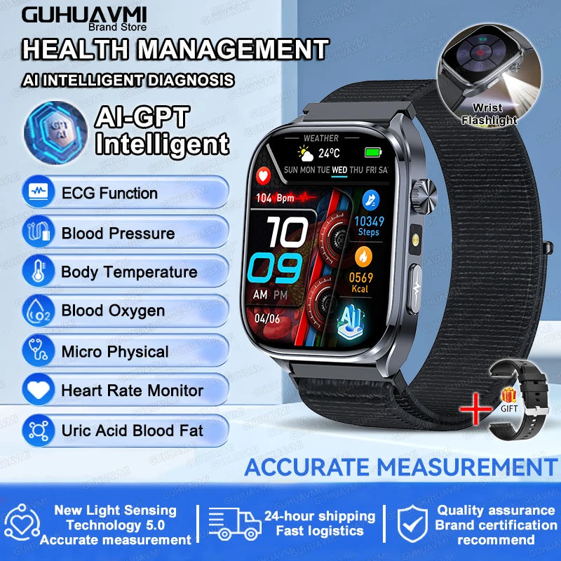 ECG Health Smart Watch - Blood Pressure, BT Calling and Wellness Tracking