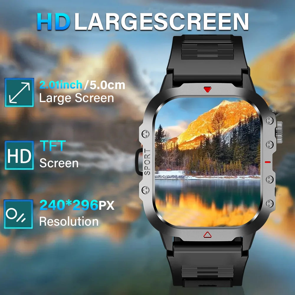 KESHUYOU Outdoor Smart Watch - 2.01" HD Screen and LED Flashlight