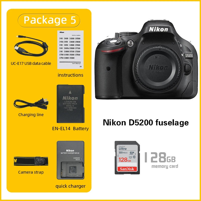 Nikon D5200 DSLR Camera - 24MP Body with Optional 18-55mm Lens