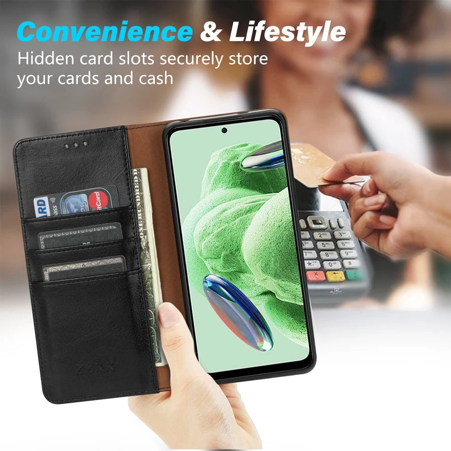 Protective Phone Case for Xiaomi Redmi - magnetic hold, wallet card slots