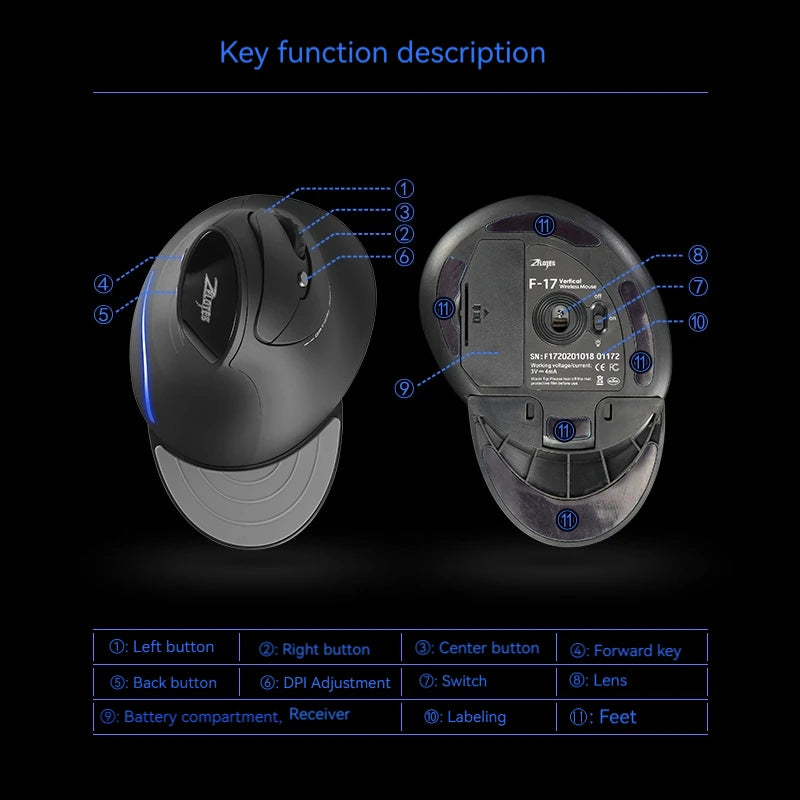 Ergonomic Vertical Wireless Mouse - 2.4G with Adjustable DPI