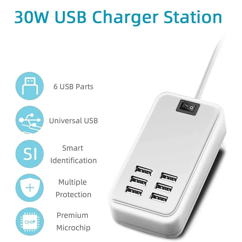 6-Port USB Wall Charger - 6-port output