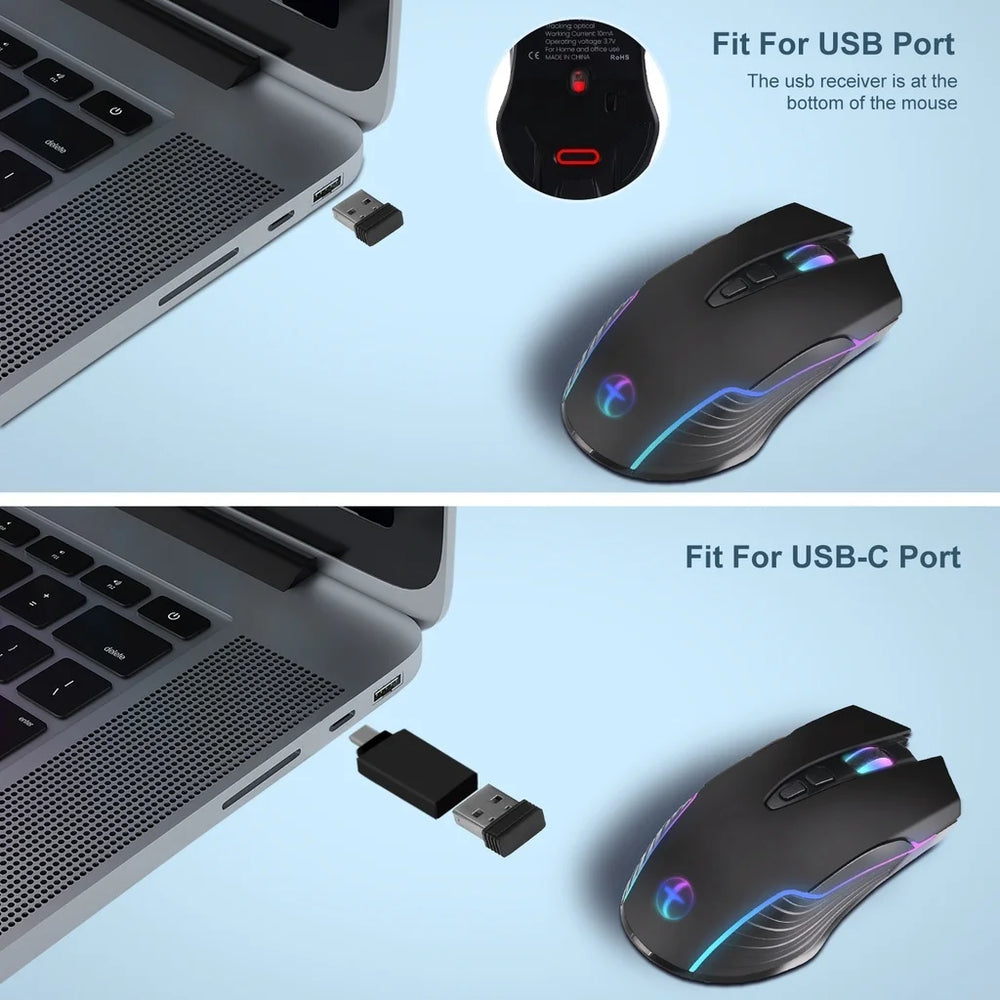 Rechargeable Silent Wireless Mouse - Type-C Plug and Play for Laptops