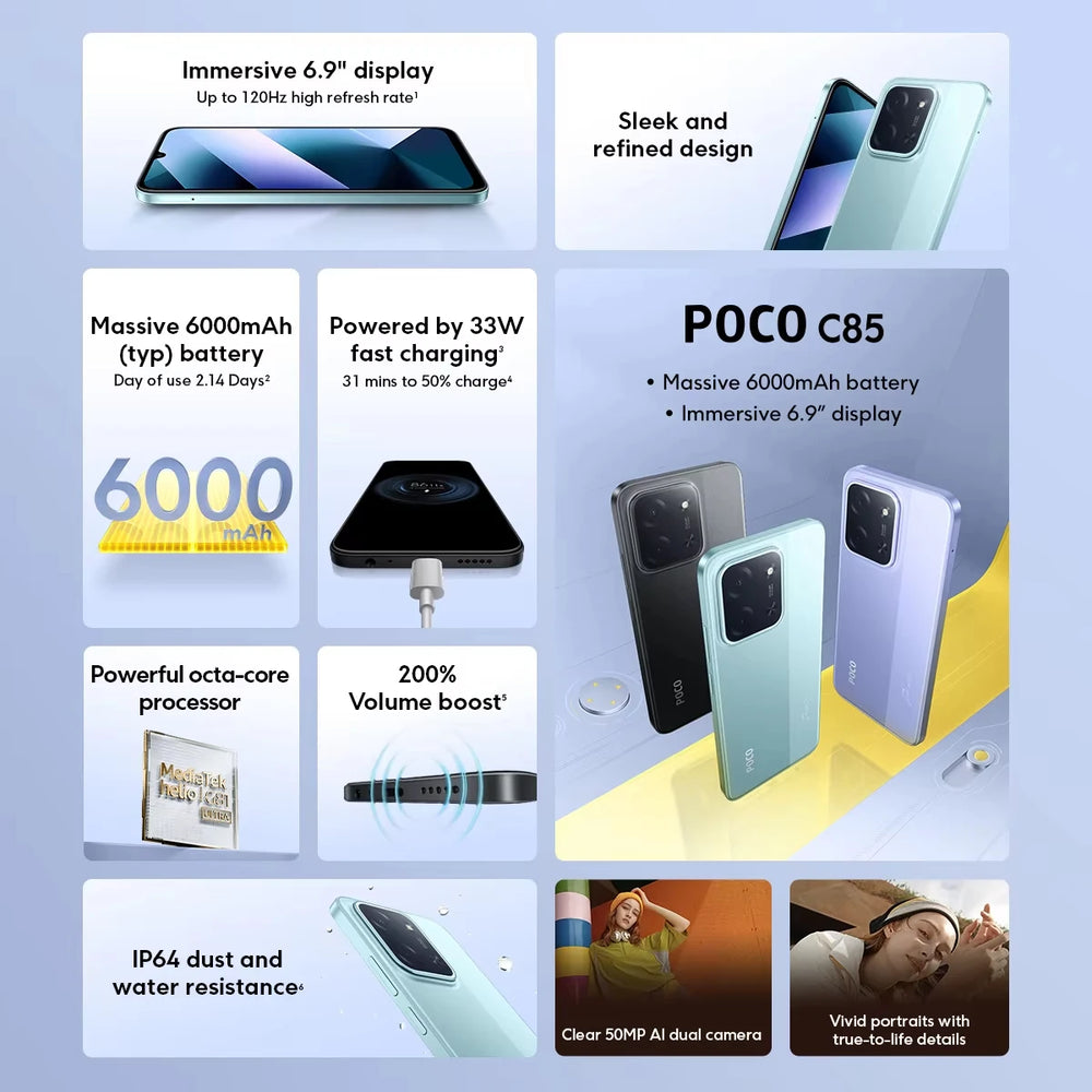 POCO C85 Global Version - 6.9" display, 50MP camera and 6000MAH battery