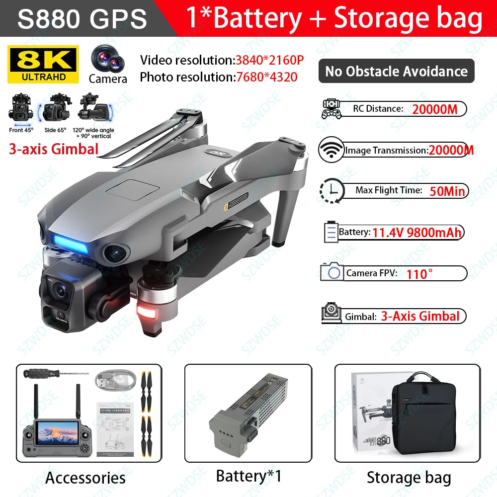 S880 Max GPS Fishing Drone - 8K Dual Camera, 5G WiFi and 3-Axis Gimbal