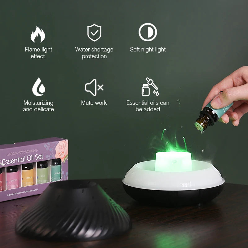 Volcanic Aroma Diffuser - 130ml Flame Humidifier with Night Light