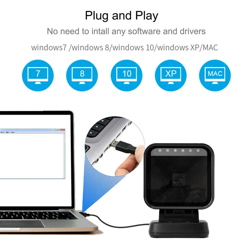 2D Desktop Barcode Scanner - Hands-Free QR and PDF417 Reading
