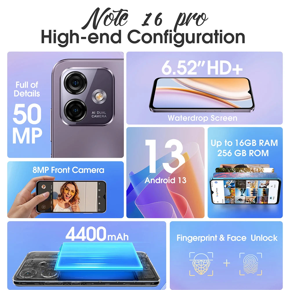 Ulefone Note 16 Pro 4G - 6.52" display 60 Hz, 8MP camera