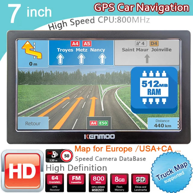 7 Inch HD GPS Navigator - 7" screen and 2026 Maps