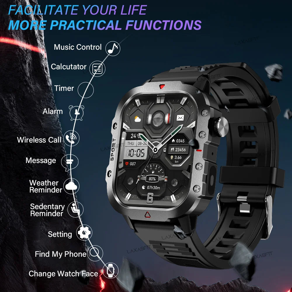 KESHUYOU Outdoor Smart Watch - 2.01" HD Screen and LED Flashlight