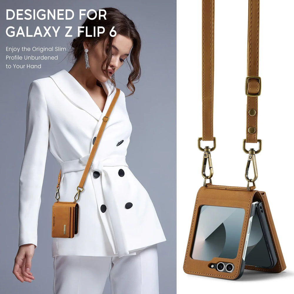 Wallet Phone Case for Samsung Galaxy Z Flip - wallet card slots, crossbody strap