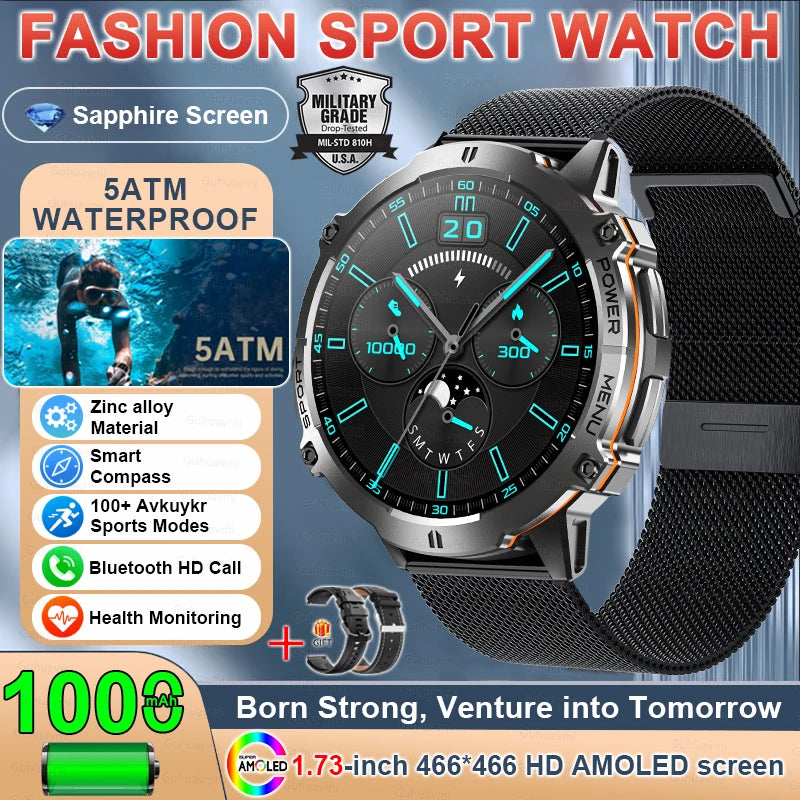 Outdoor Military GPS Smart Watch - AMOLED Display, Compass and 5ATM Water Resistance