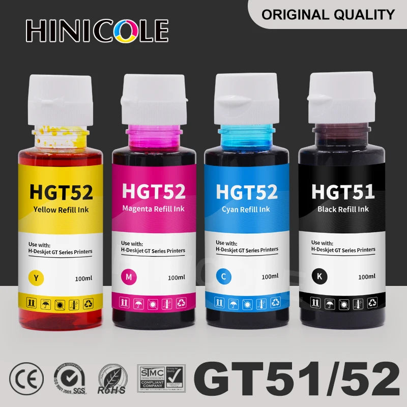 GT51 GT52 Dye Ink Bottle Set - Compatible Refill for HP Tank Printers