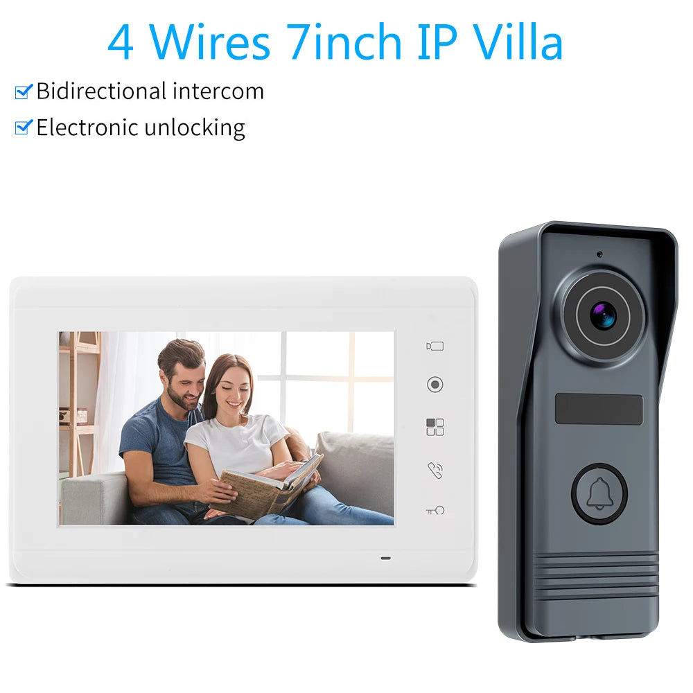 7-Inch Video Intercom System - Wired Doorbell Camera with Indoor Monitor