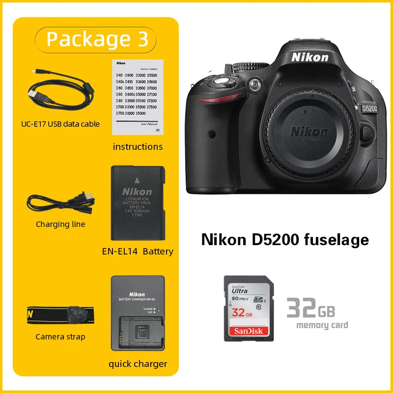 Nikon D5200 DSLR Camera - 24MP Body with Optional 18-55mm Lens