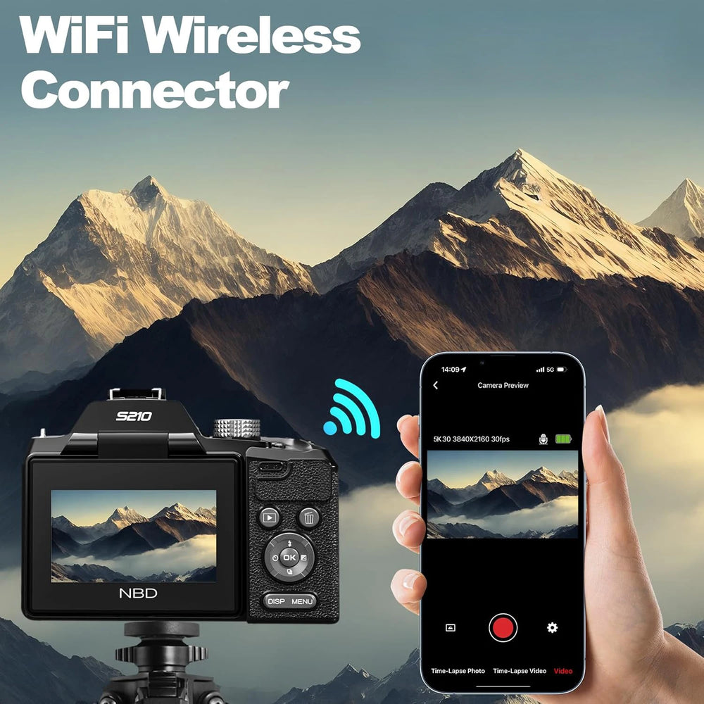NBD 5K Digital Camera - 16X Zoom, WiFi App Control and Flip Screen