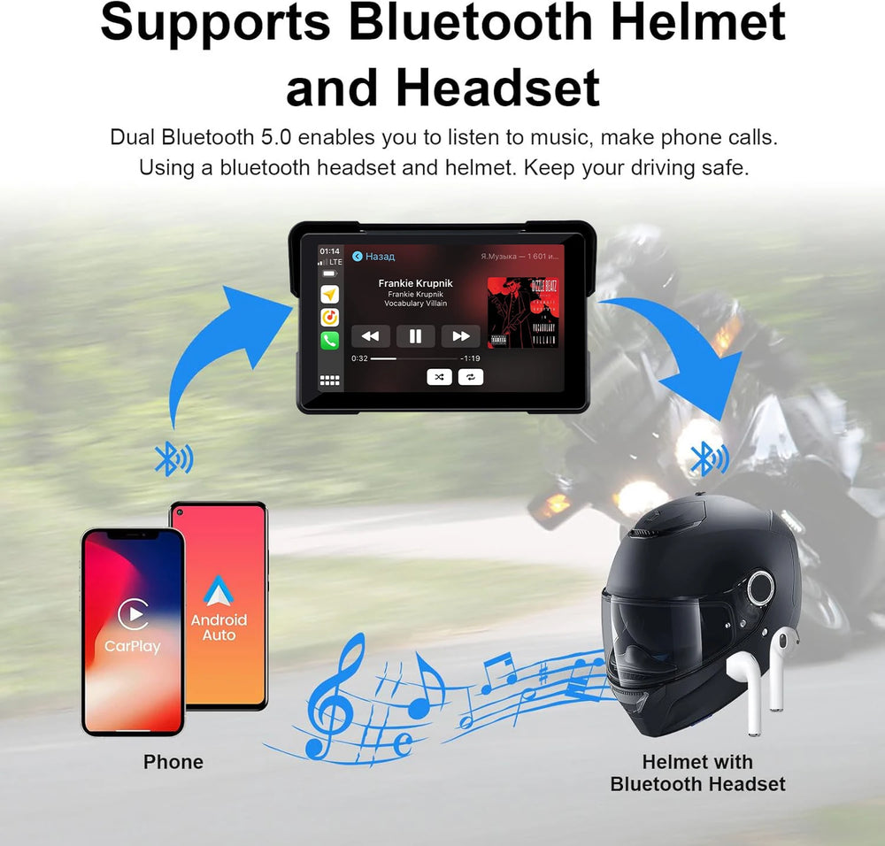 5"/7" 2K Portable Motorcycle DVR GPS Navigator - 5" screen and Android Auto