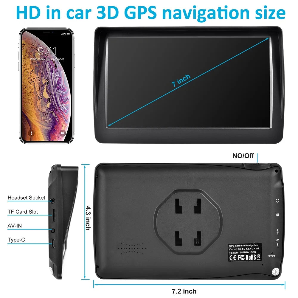 KMDRIVE Car Truck GPS Navigator - 7" screen