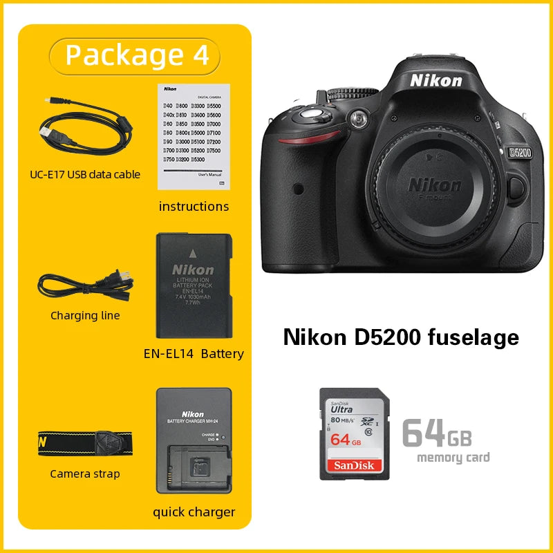Nikon D5200 DSLR Camera - 24MP Body with Optional 18-55mm Lens