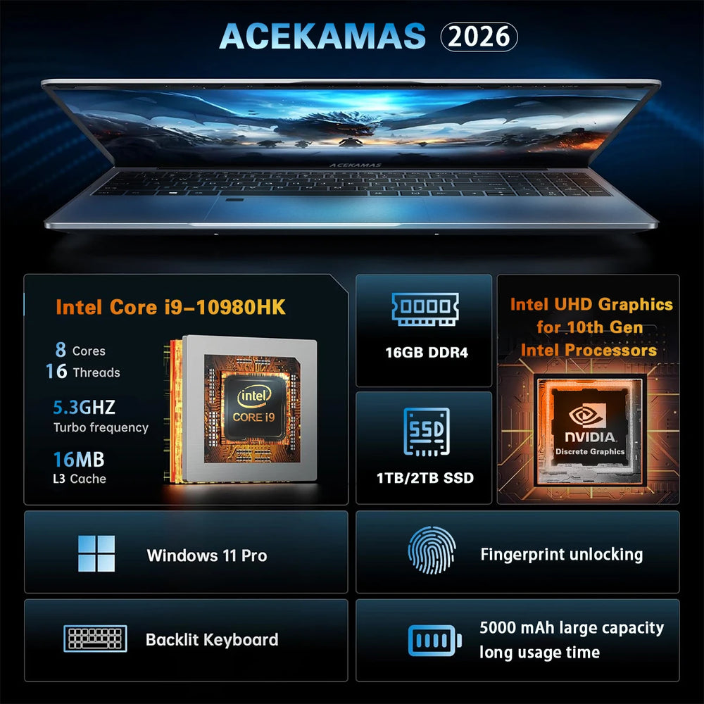 ACEKAMAS 2025 Gaming Laptop - Intel Core i9, 4K Display and 16GB RAM