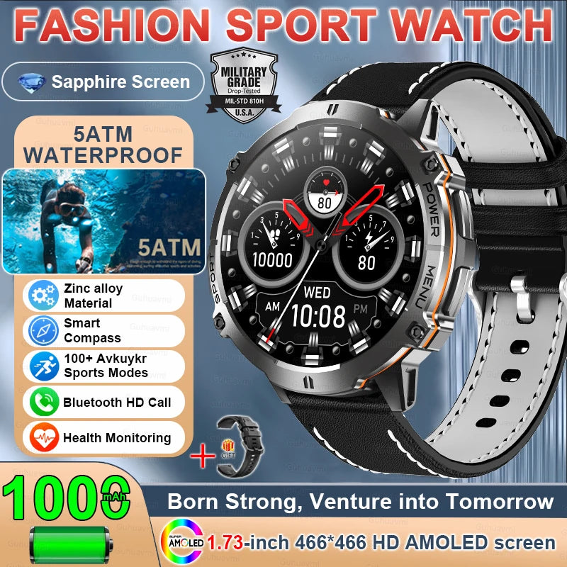 Outdoor Military GPS Smart Watch - AMOLED Display, Compass and 5ATM Water Resistance