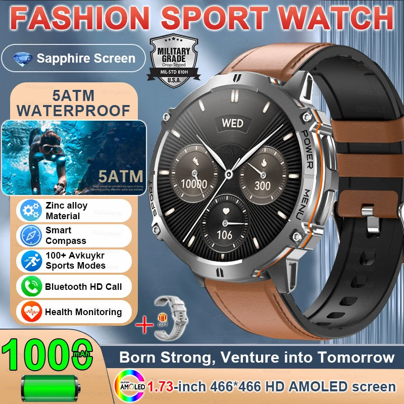 Outdoor Military GPS Smart Watch - AMOLED Display, Compass and 5ATM Water Resistance