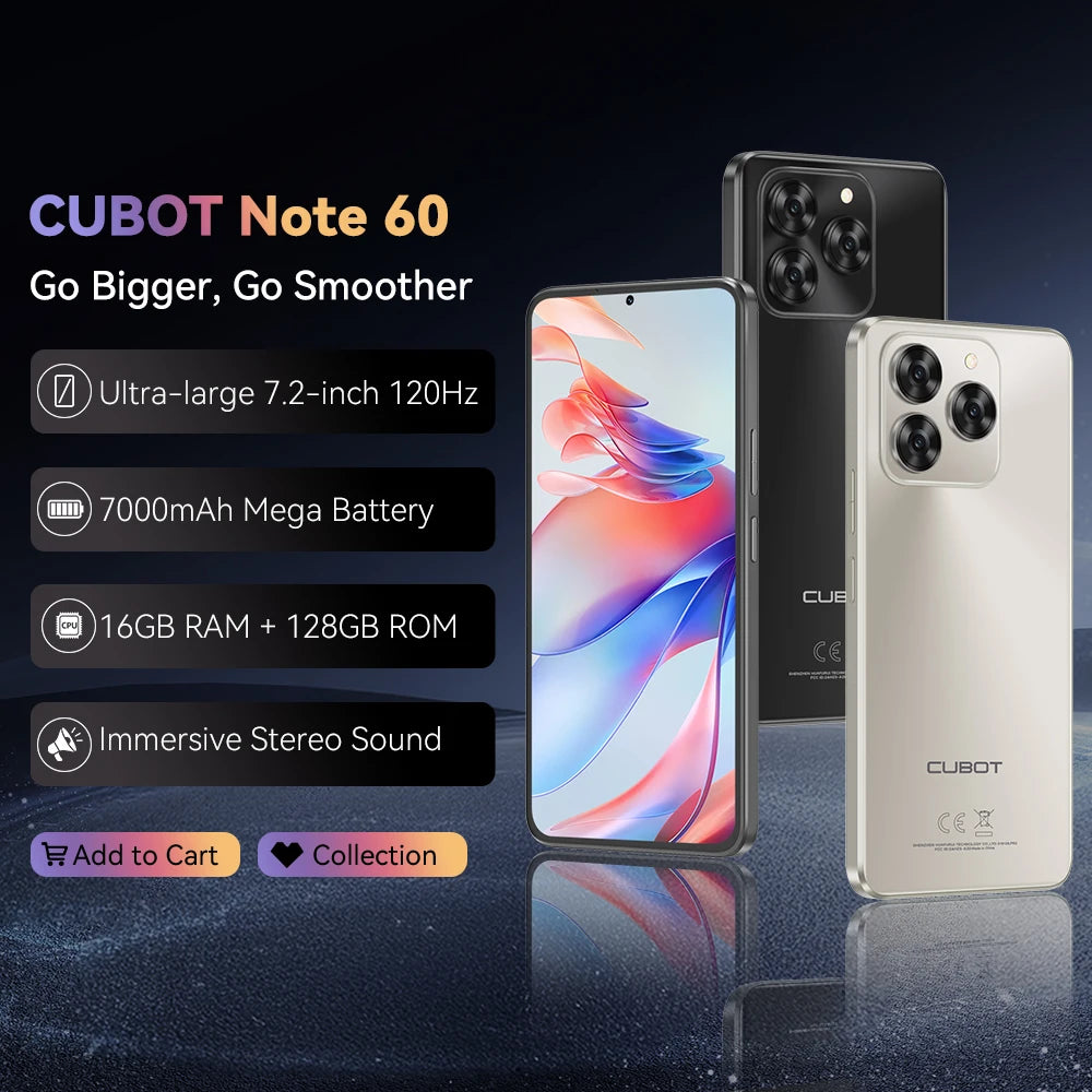Cubot Note 60 Smartphone - 7.2" display 120 Hz, 16MP camera