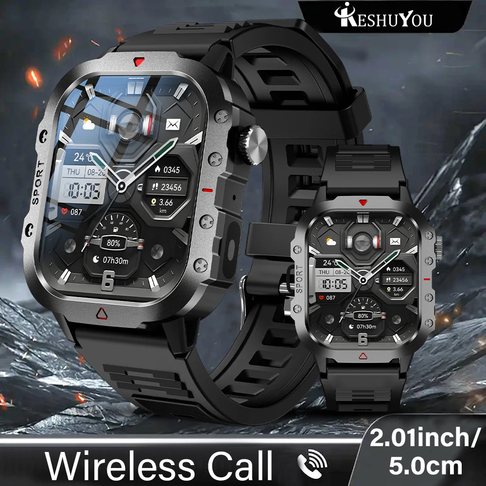KESHUYOU Outdoor Smart Watch - 2.01" HD Screen and LED Flashlight