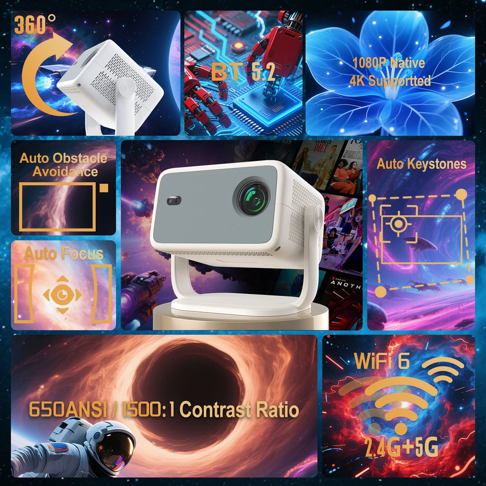 velec TP350 NTV Projector - 1080P support, Android 13, 650ANSI brightness