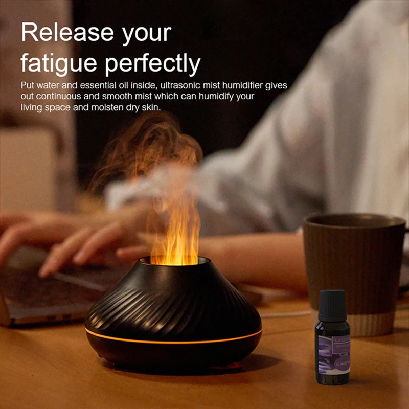 Volcanic Aroma Diffuser - 130ml Flame Humidifier with Night Light