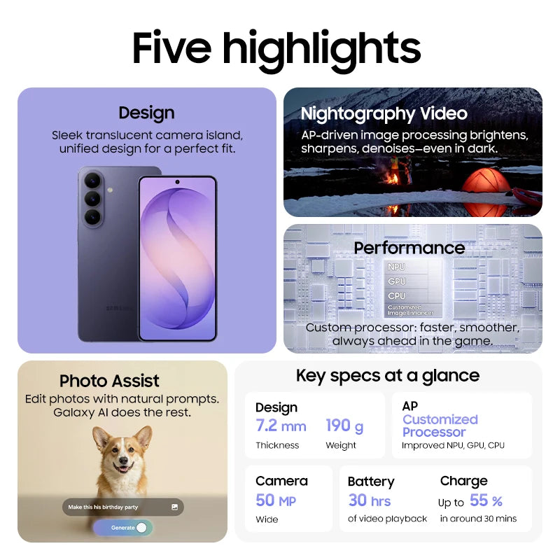 2026 Samsung Galaxy S26 5G - 6.3" OLED, 50MP camera and 4300 battery