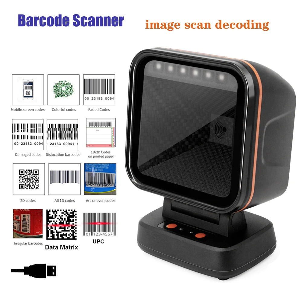 2D Desktop Barcode Scanner - Hands-Free QR and PDF417 Reading