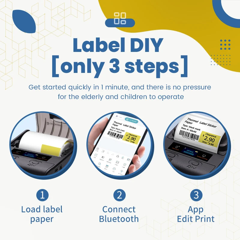 DETONGER DP30S Portable Thermal Label Printer - Bluetooth Sticker Maker