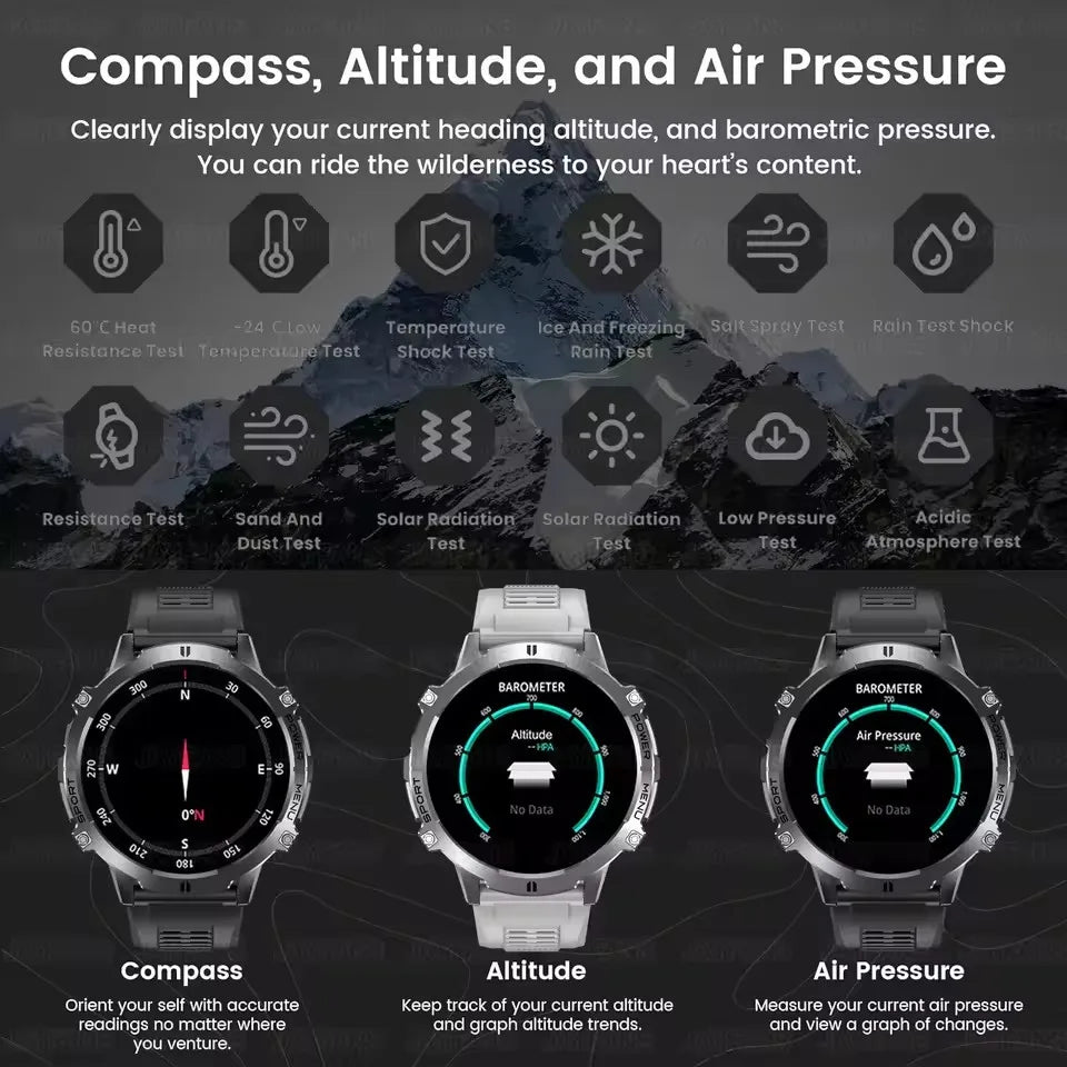 Outdoor Military GPS Smart Watch - AMOLED Display, Compass and 5ATM Water Resistance
