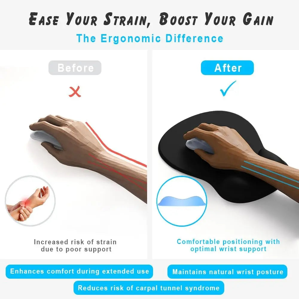 Ergonomic Gel Wrist Rest Mouse Pad - Smooth Support with Non-Slip Base