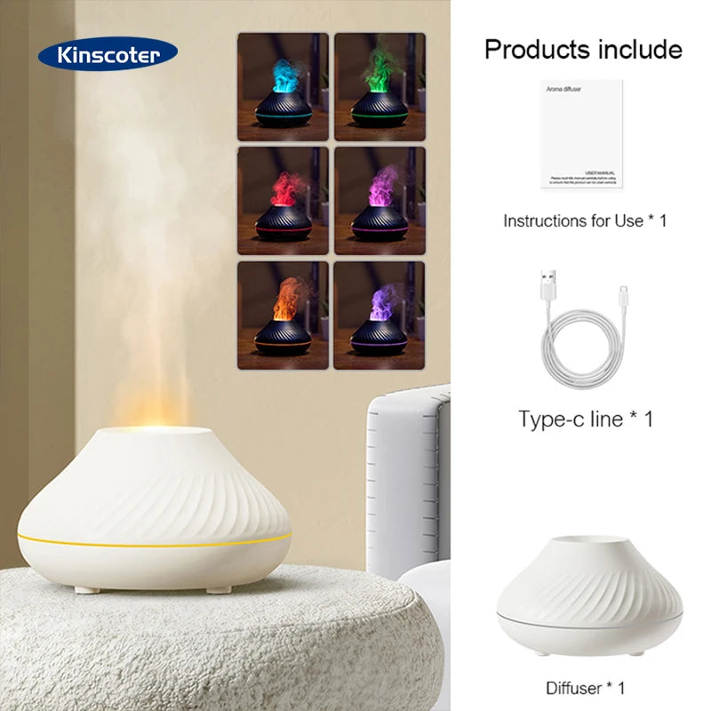 Volcanic Aroma Diffuser - 130ml Flame Humidifier with Night Light