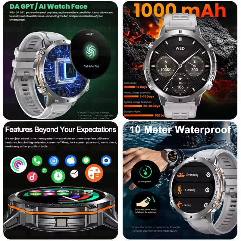 Outdoor Military GPS Smart Watch - AMOLED Display, Compass and 5ATM Water Resistance