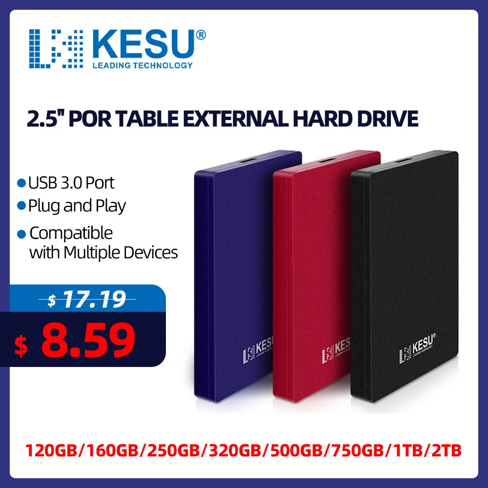 KESU Portable External Hard Drive - USB 3.0 Storage for PC and Console