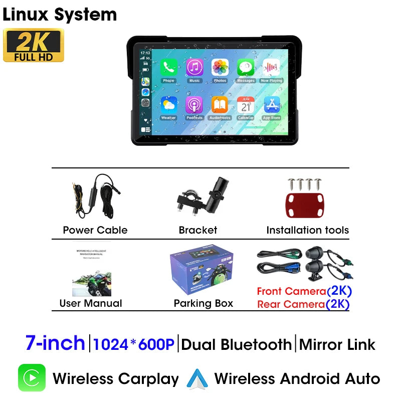 5"/7" 2K Portable Motorcycle DVR GPS Navigator - 5" screen and Android Auto