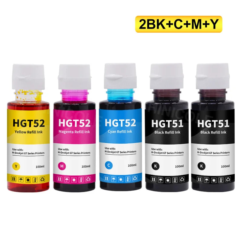 GT51 GT52 Dye Ink Bottle Set - Compatible Refill for HP Tank Printers