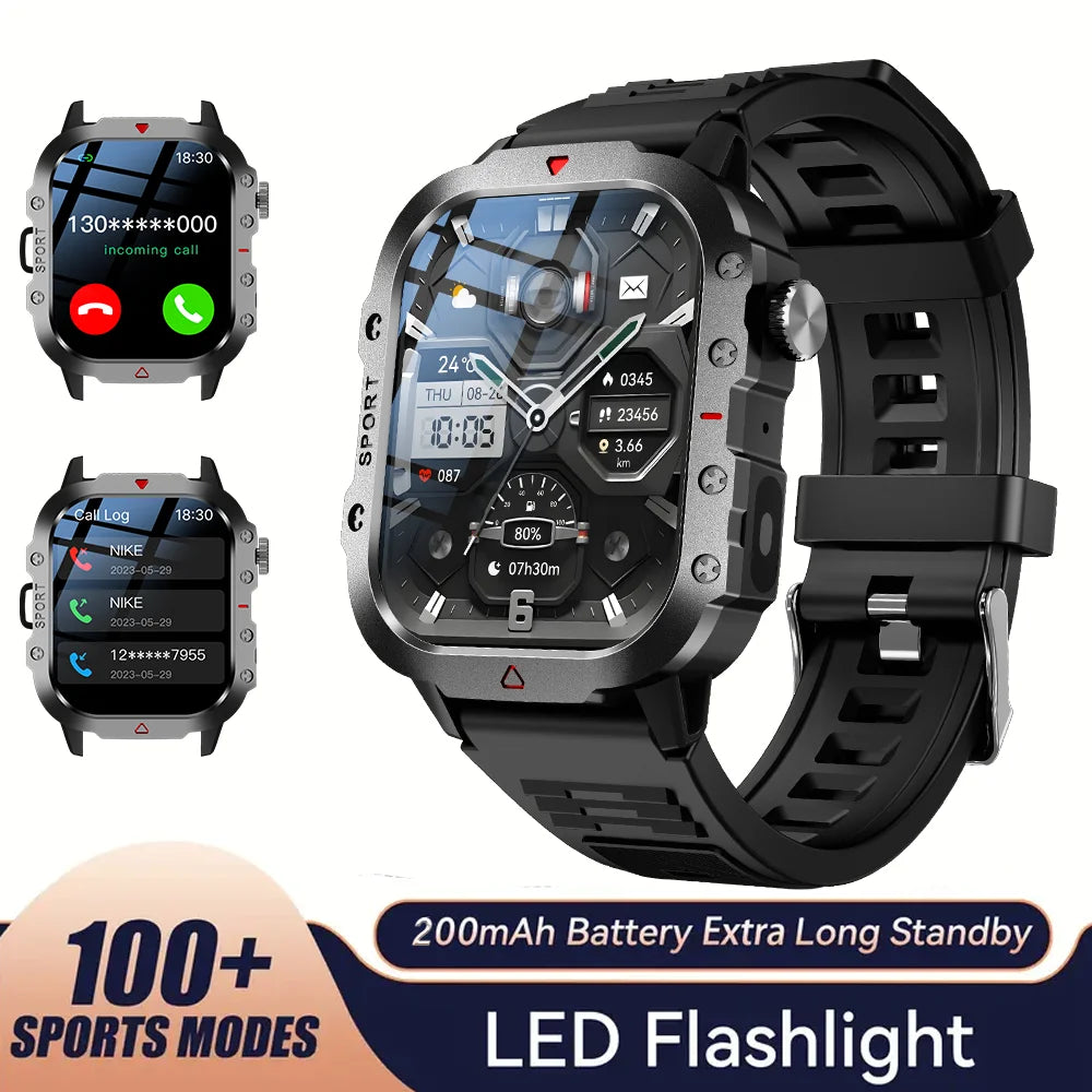 KESHUYOU Outdoor Smart Watch - 2.01" HD Screen and LED Flashlight