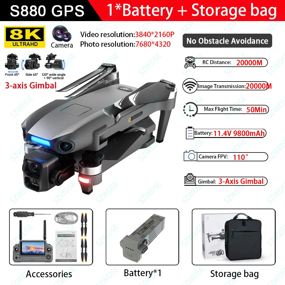 S880 Max GPS Fishing Drone - 8K Dual Camera, 5G WiFi and 3-Axis Gimbal