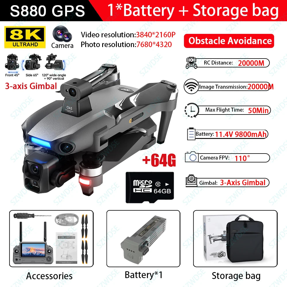 S880 Max GPS Fishing Drone - 8K Dual Camera, 5G WiFi and 3-Axis Gimbal